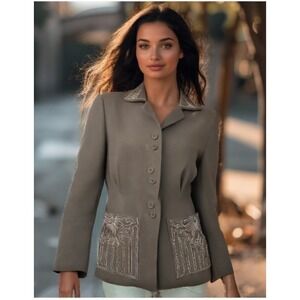 90s Zelda Jacket Size XS 2 Black Beaded Soutache Made USA Long Sleeve Collar